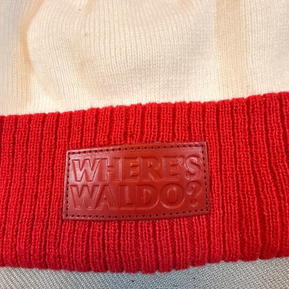 Wheres Waldo Red White Striped Knit Beanie Pom Pom Hat Costume Accessory 2262